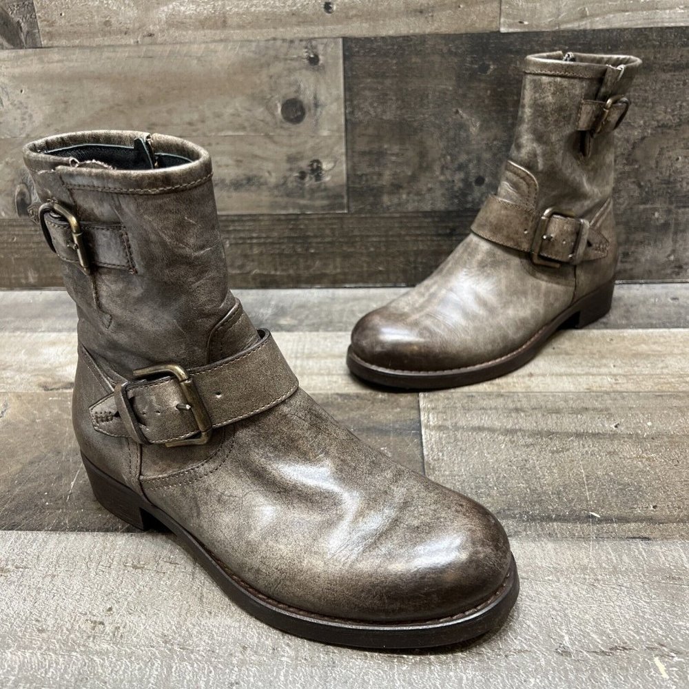 Alberto Fermani Womens Gray/Brown Distressed Side Zip Ankle Booties Size 36